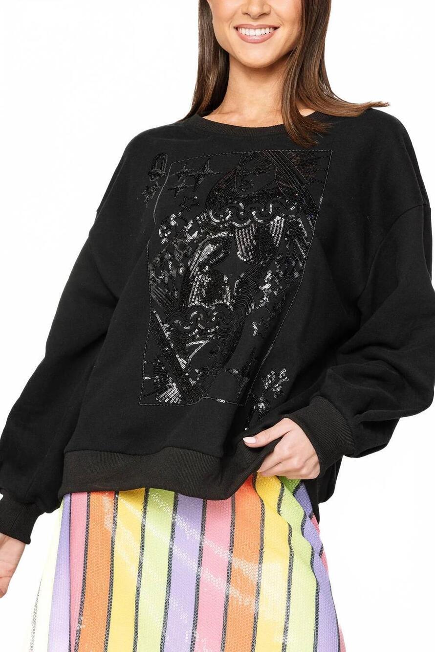 NEW QUEEN OF SPARKLES card crewneck sweatshirt in black